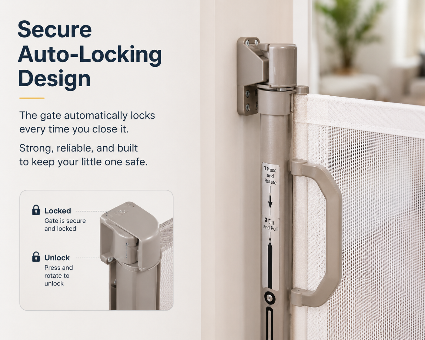 SmartTot Retractable Baby Gate — Extends to 55 Inches, Climb-Proof Mesh