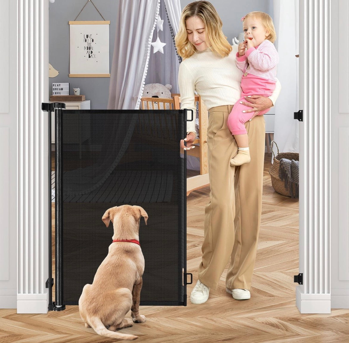 SmartTot Retractable Baby Gate — Extends to 55 Inches, Climb-Proof Mesh
