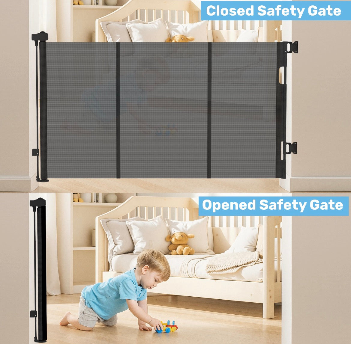 SmartTot Retractable Baby Gate — Extends to 55 Inches, Climb-Proof Mesh