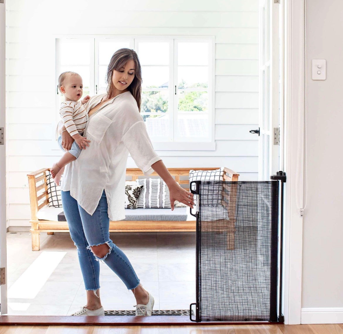 SmartTot Retractable Baby Gate — Extends to 55 Inches, Climb-Proof Mesh