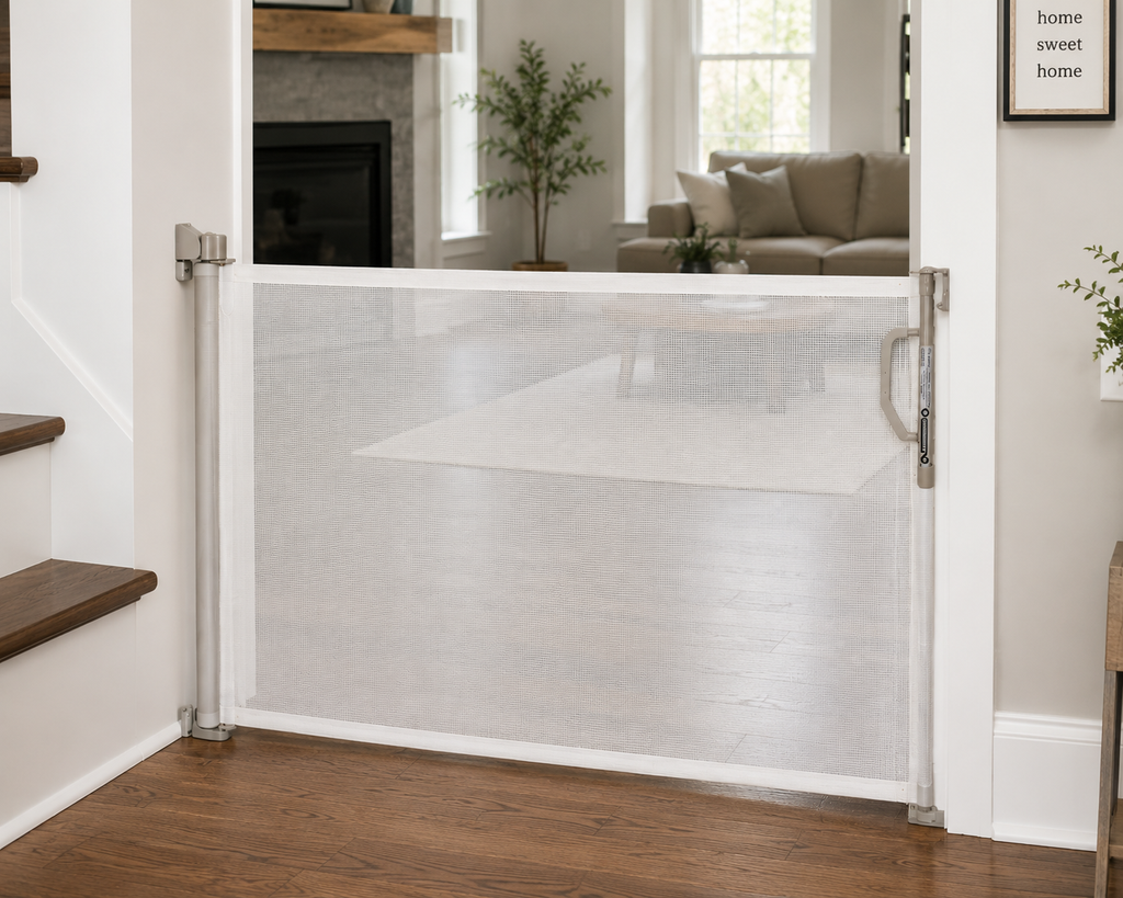 SmartTot Retractable Baby Gate — Extends to 55 Inches, Climb-Proof Mesh