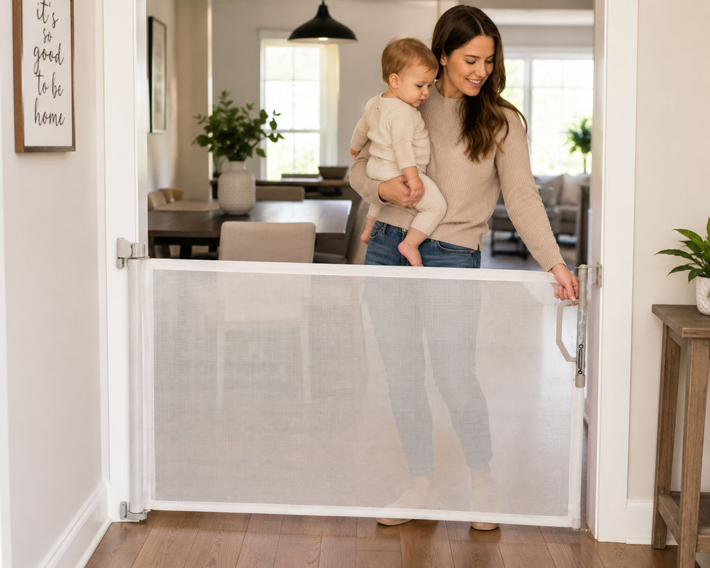 SmartTot Retractable Baby Gate — Extends to 55 Inches, Climb-Proof Mesh